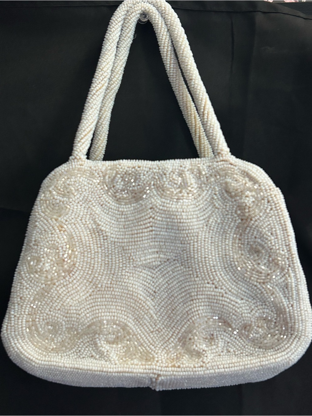 Italian Beaded Ivory Evening Clutch Bag with Decorative Swirl Detail